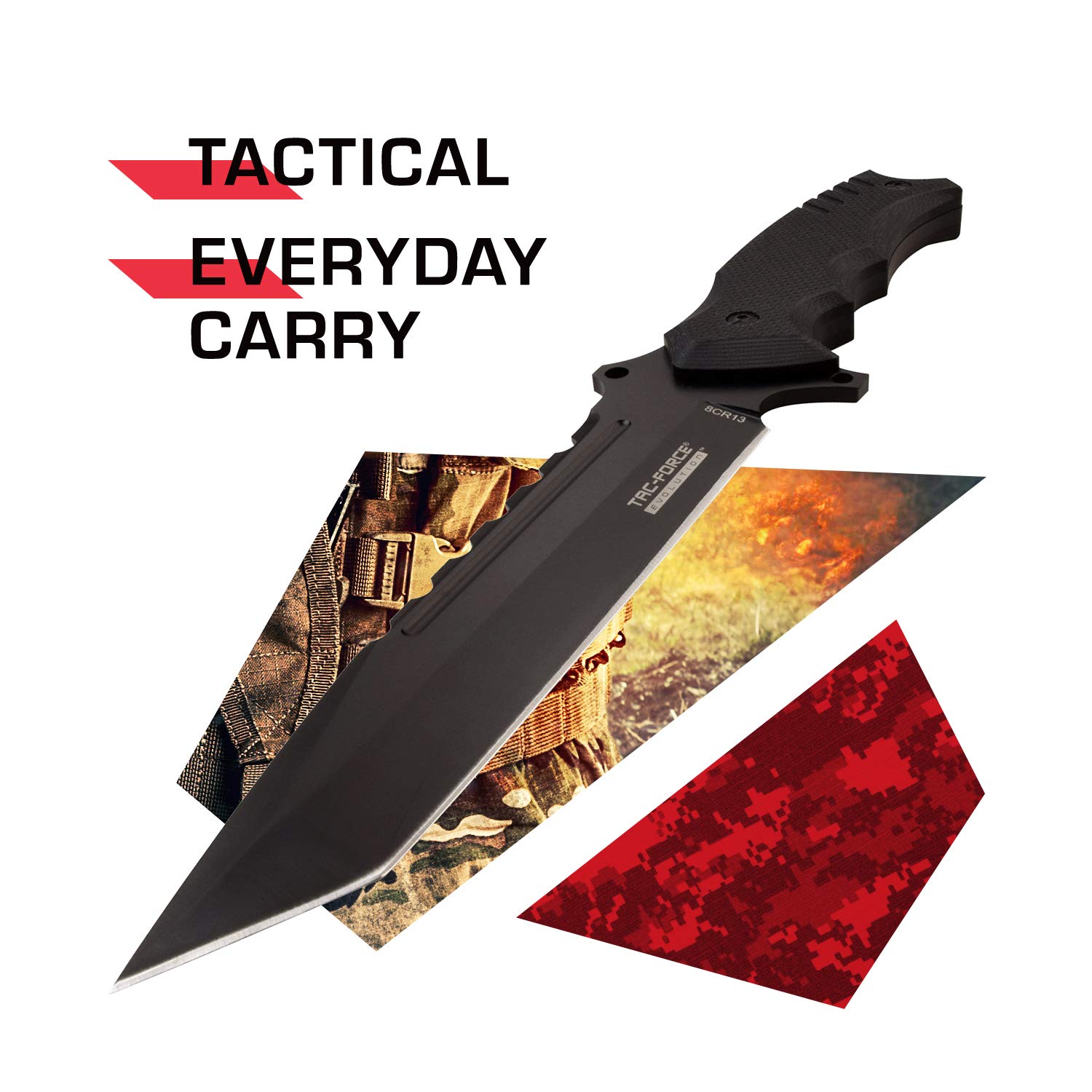Tac-Force Evolution Gorilla – nóż outdoorowy – czarny, bardzo ostry, długość ostrza: 17,8 cm