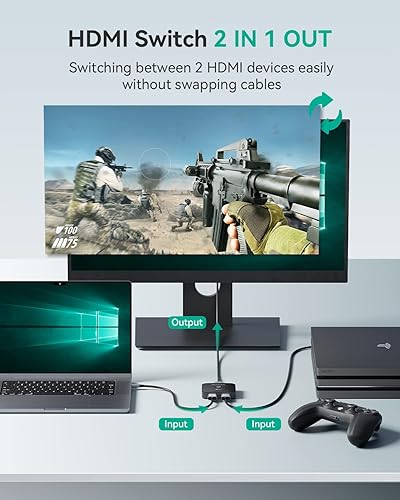 Miniatura 2 de Interruptor HDMI 2.1, divisor de conmutador HDMI GANA 8K 2 en 1 salida, soporta 4K a 120 Hz, 8K  60 Hz, aluminio de alta velocidad de 48 Gbps