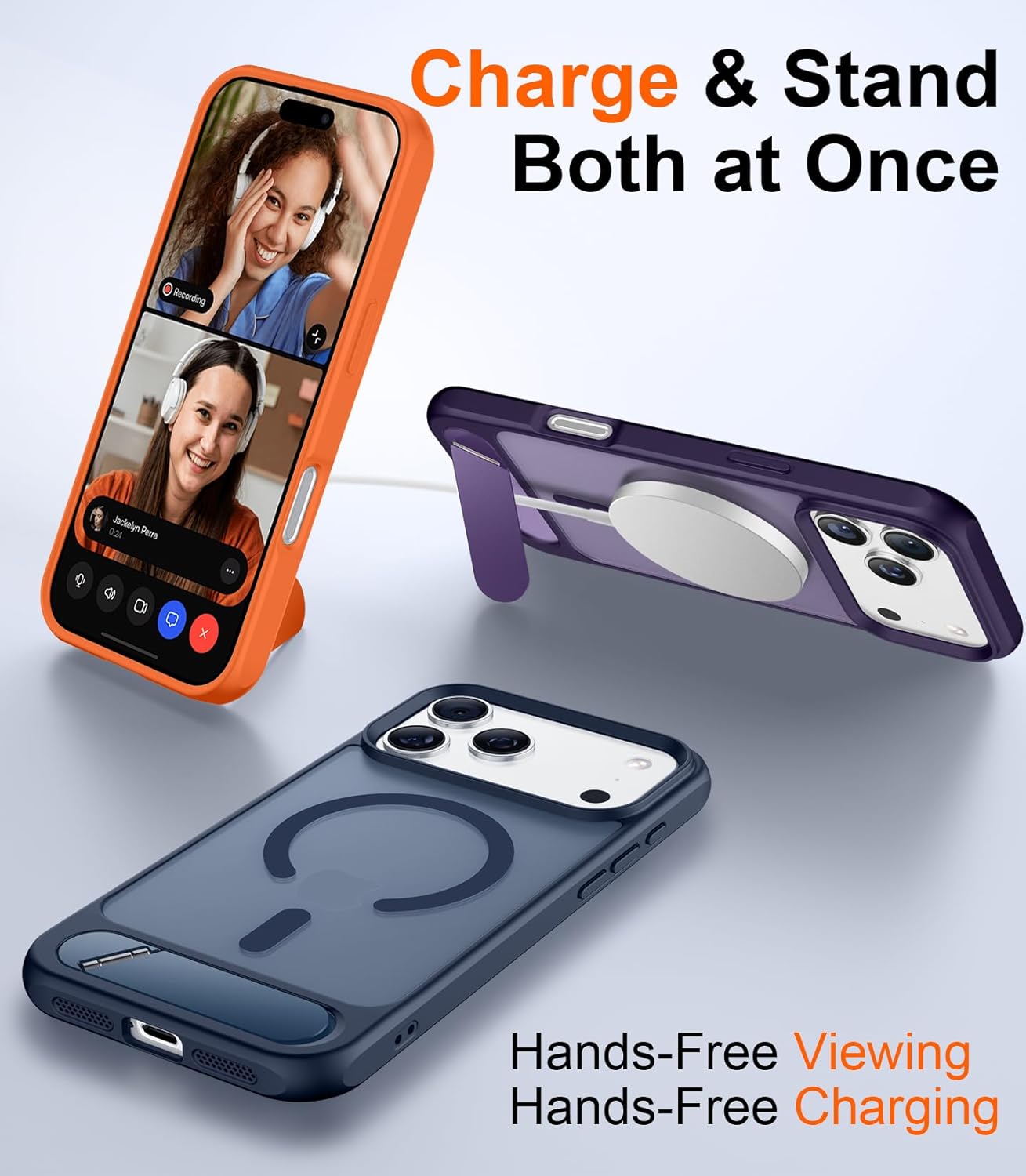 Temdan Designed for iPhone 17 Pro Case, [Built-in Invisible Kickstand][Compatible with MagSafe][Military Grade Shockproof] Slim Translucent Matte Phone Case 6.3 inch (Blue) - Image 3