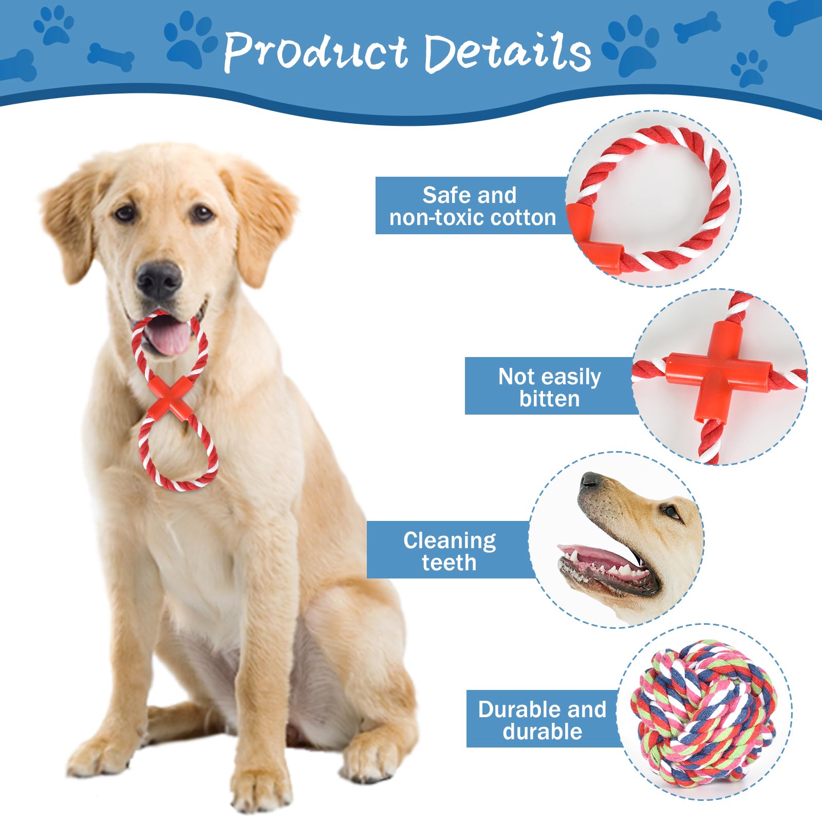 Giochi Di Corda Per Cani - Set Da 4 Giocattoli Da Masticare Per Cuccioli E Cani Piccoli - Foto 8