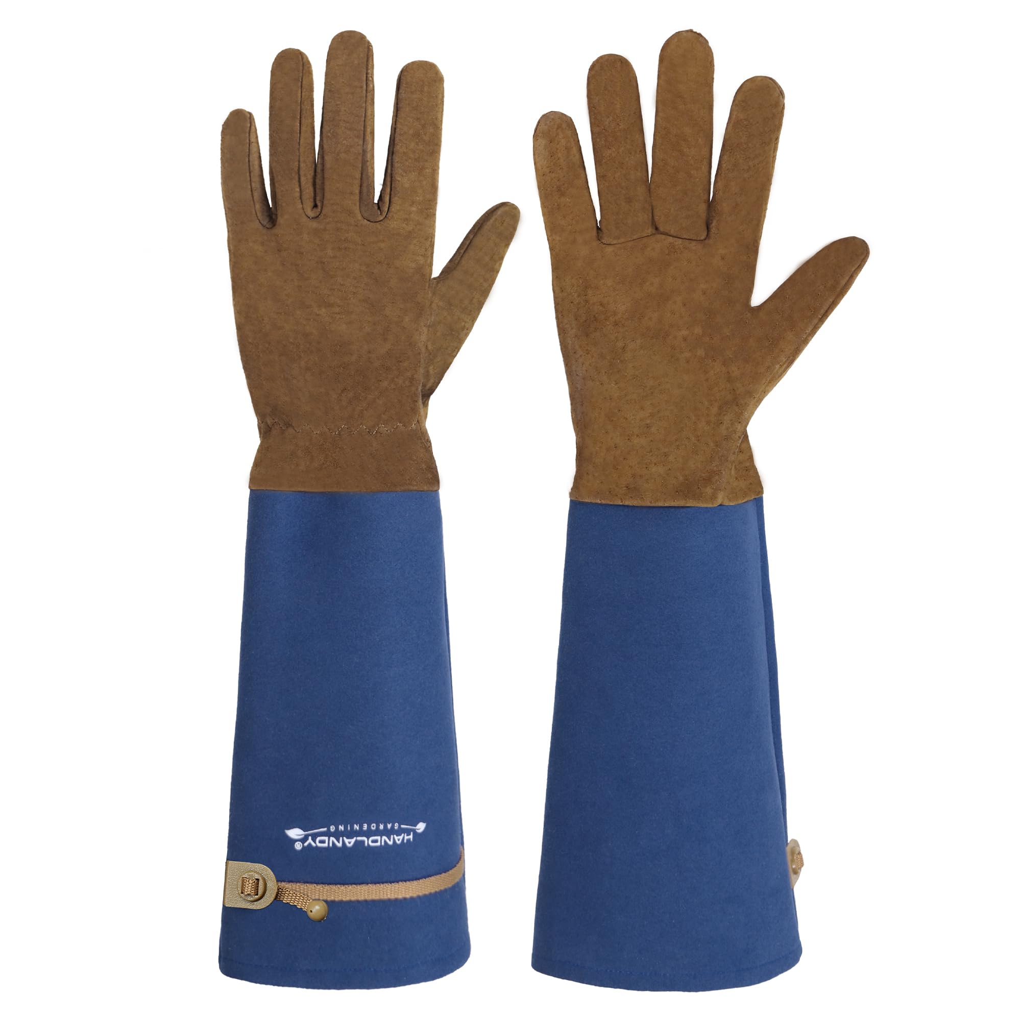 HANDLANDY Gardening Gloves for Men Women, Thorn Proof Rose Pruning Leather Long Sleeve Garden Yard Gauntlet, Best Gardener Gift (Blue, S) — image 1