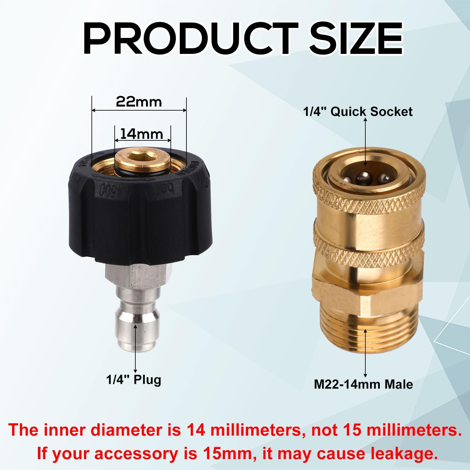 Gosknor 2pcs Pressure Washer Adapter Set, M22-14mm to 1/4 Inch to Quick Release Quick Connect Hose Fittings Pressure Washer Swivel Gun Quick Disconnect Kit for Power Washer Hose Pump Accessories