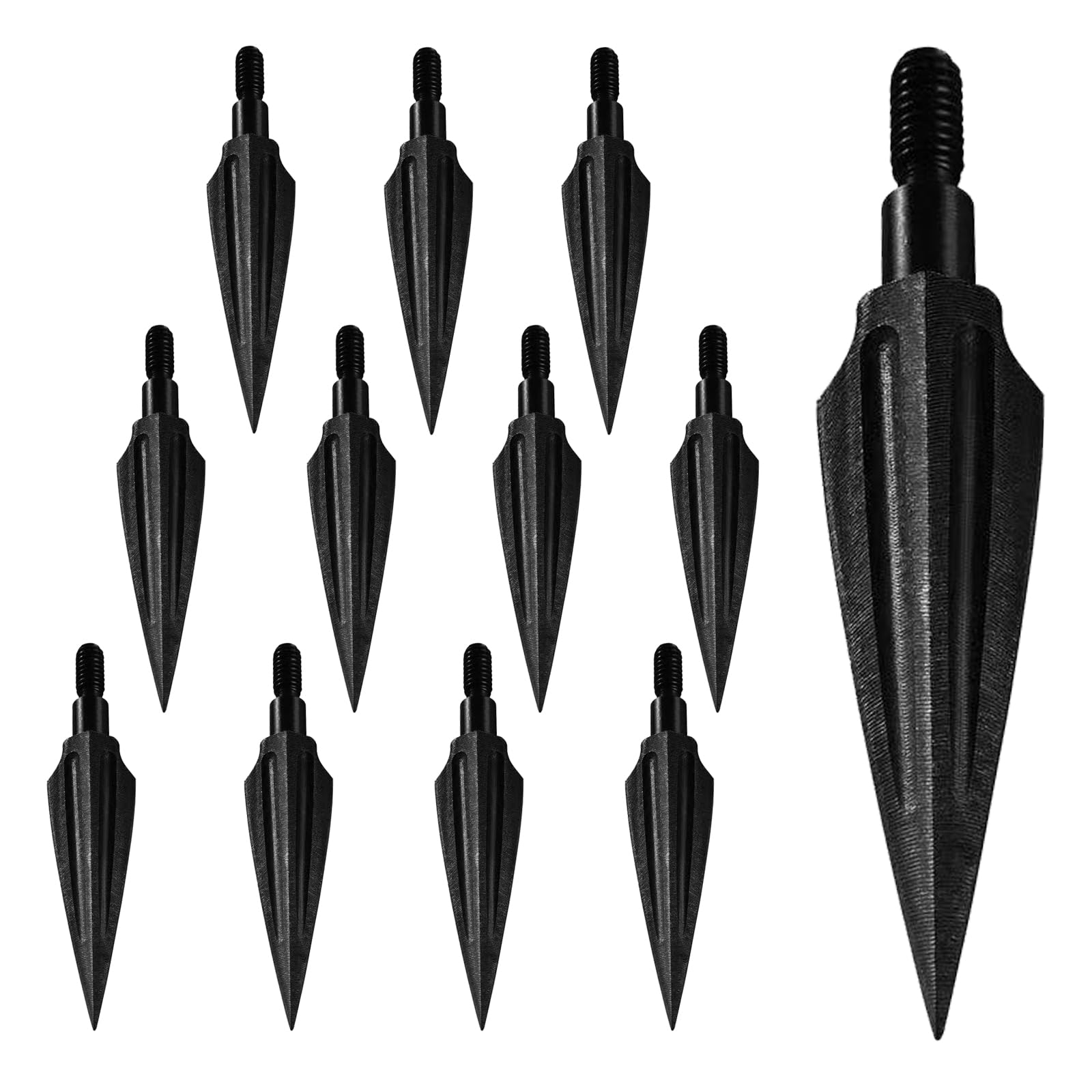 KURUGEILI 12 Pack 100/125/150 Grains Archery Traditional Broadheads Steel Points Screw-in Hunting Arrowheads Arrow Tip for Compound, Recurve Bow & Crossbow — image 1