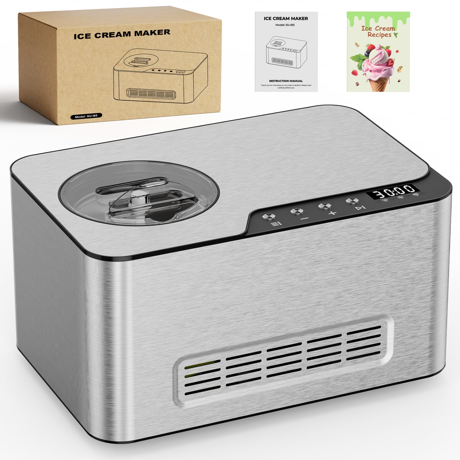 2L Ice Cream Maker with Compressor, No Pre-Freezing Automatic Ice Cream Machine, DIY for Home, Kids & Family Fun, Easy Touch Control