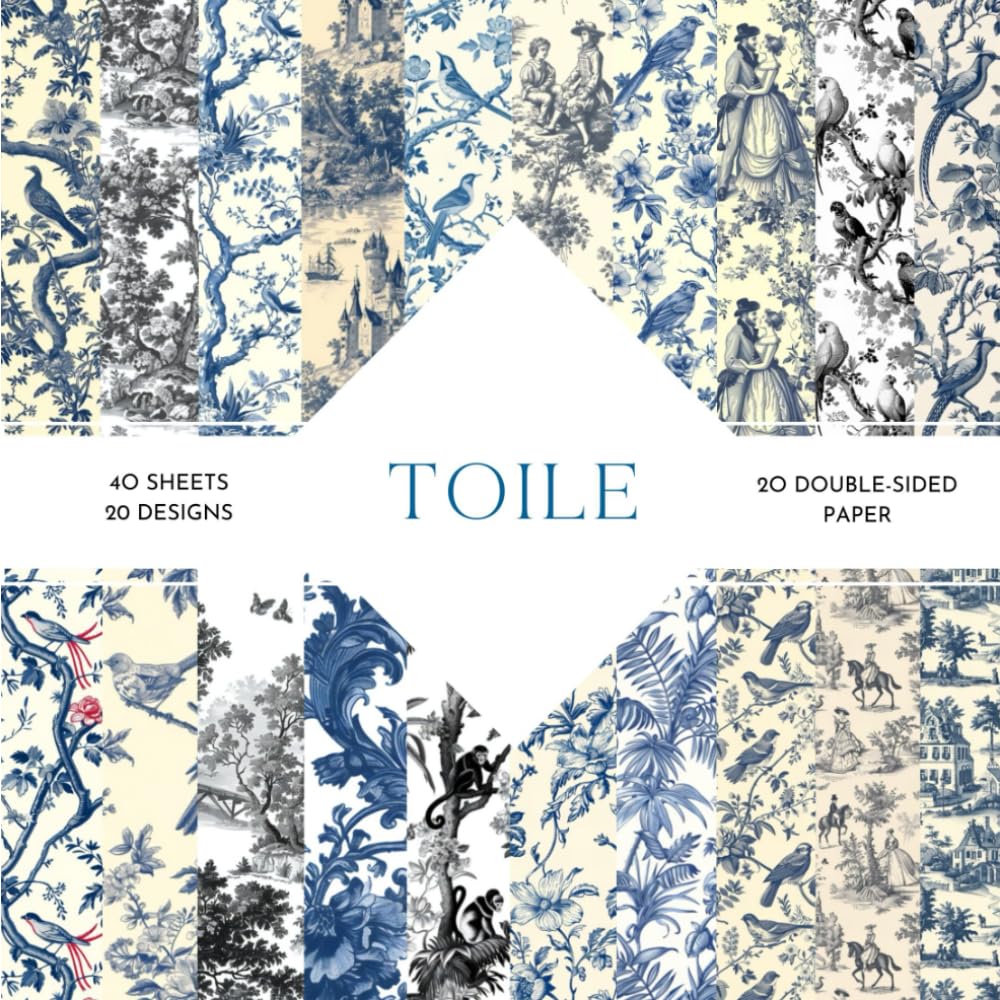Toile Scrapbook Paper: | Toile Craft Paper | 8.5 x 8.5 inch | Toile Themed Patterns | 40 patterned double sided sheets (20 designs) |
