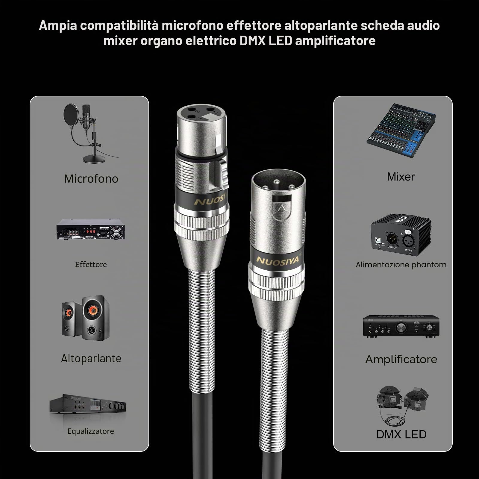Cavo XLR Bilanciato 10m, 2 Pacchi Design SR a molla in metallo Cavo per Microfono,per Registratore da Studio, Microfono, Mixer, Sistema di Altoparlanti
