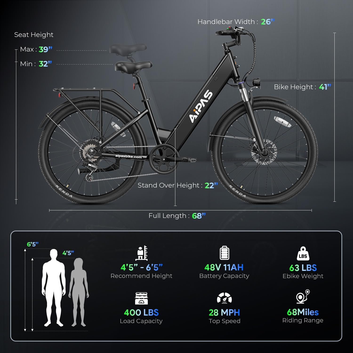 Aipas C1 Electric Bike Dimensions