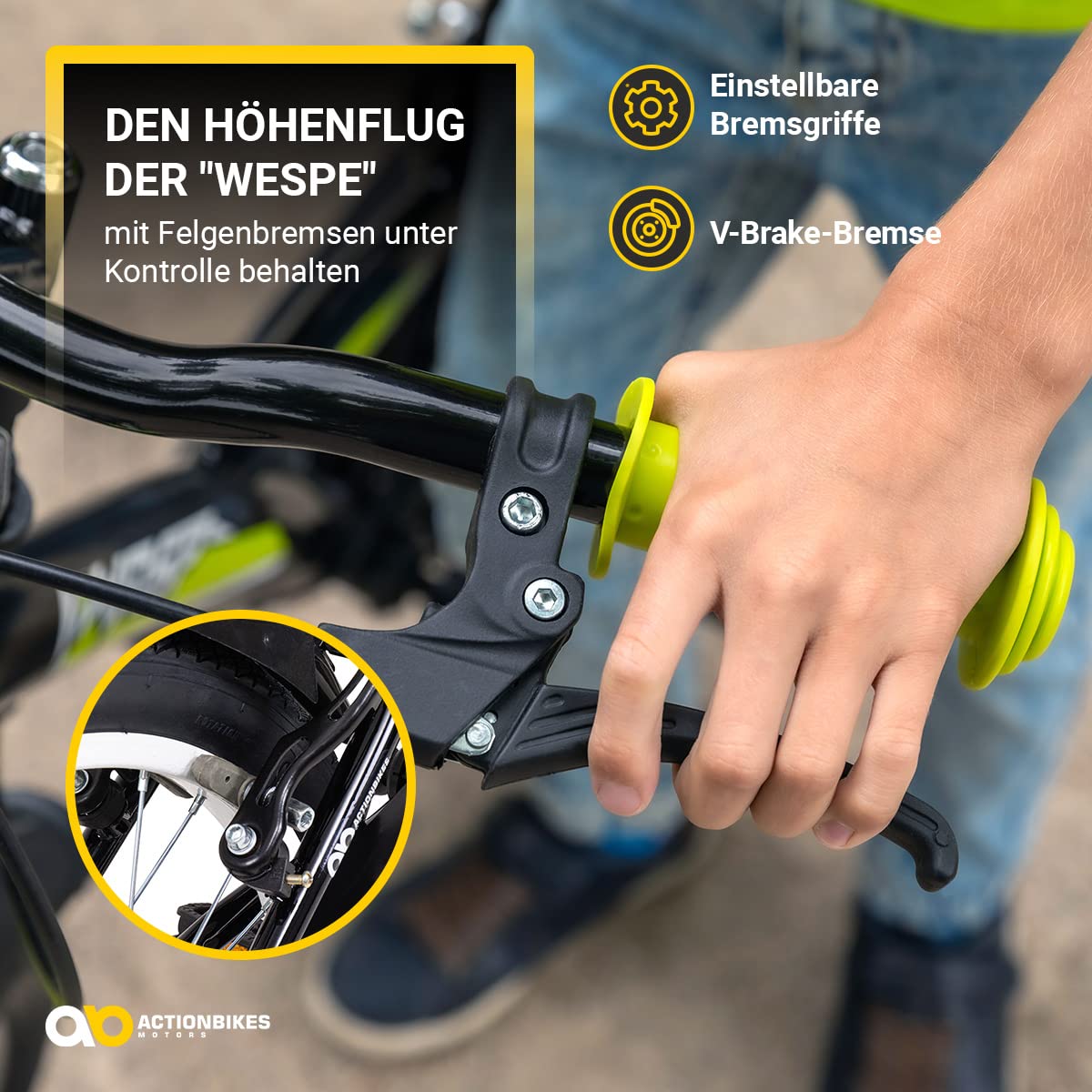 Actionbikes Kinderfahrrad Wasp | 20 Zoll - V-Brake Bremsen - Fahrrad für Kinder von 6-9 Jahren - Schutzblech v. / h - Kinder Fahrrad für Mädchen & Jungen - Fahrräder - Bicycle - Kinderrad - Bike