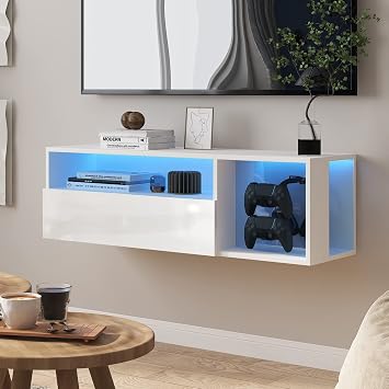 SogesPower Floating TV Stand Wall Mounted with Lights,LED TV Stand