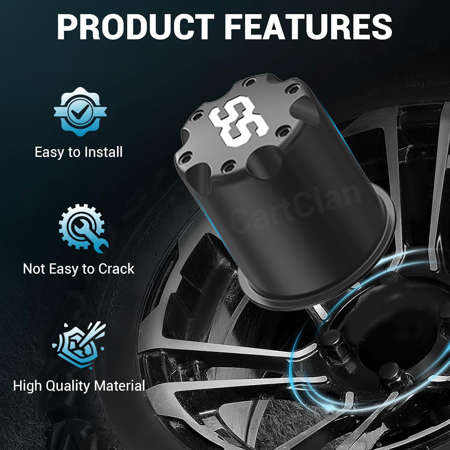 Golf Cart Black SS Center Cap Cover, Suitable for 2.65" Dia Bore Wheel Rim SS Chrome Plastic Center Caps for EZGO Golf Cart Wheel -4 Black Packs