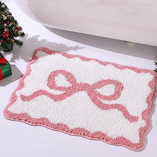 Tinideya Pink Scalloped Bow Bathroom Mat 16