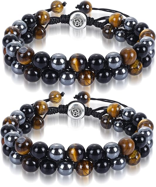 ASTER 2Pcs Tiger Eye Stone Bracelet Lava Stone Essential Oil Diffuser Bracelets Stress Relief and Anxiety Bracele