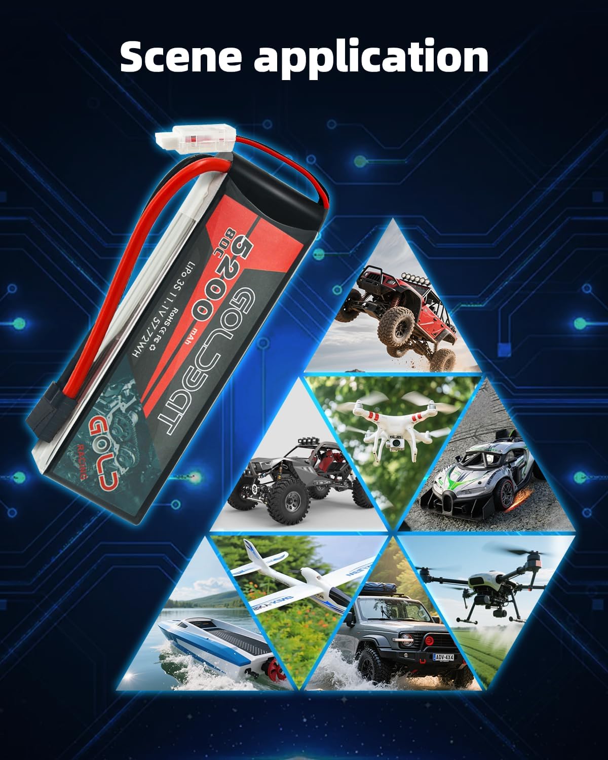 GOLDBAT 11.1V 80C 5200mAh 3S LiPo RC Battery with Tr Connector Softcase for RC Car RC Truck Airplane Helicopter Boat Car Racing RC Hobby (2 Pack)