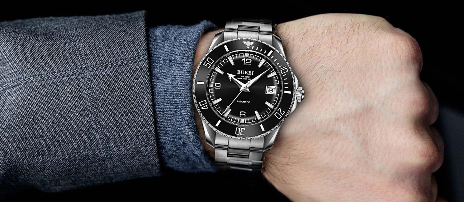 BUREI Dive Watches for Men Automatic Mechanical Stainless Steel 500M Waterproof Watch Luminous Luxury Dress Date Wrist Watches