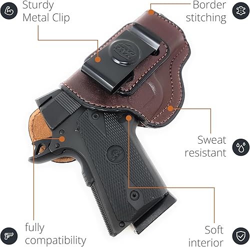 Miniatura 6 de PH - Funda de cuero genuino para pistola de 3 pulgadas 1911 de 3 pulgadas, funda de piel oculta de cuero, cómoda apéndice de transporte diario,