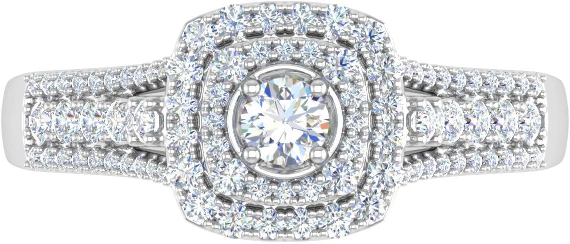 FINEROCK 1/2 Carat Cushion Shape Halo Diamond Engagement Ring in 14K Gold (I1-I2 Clarity)
