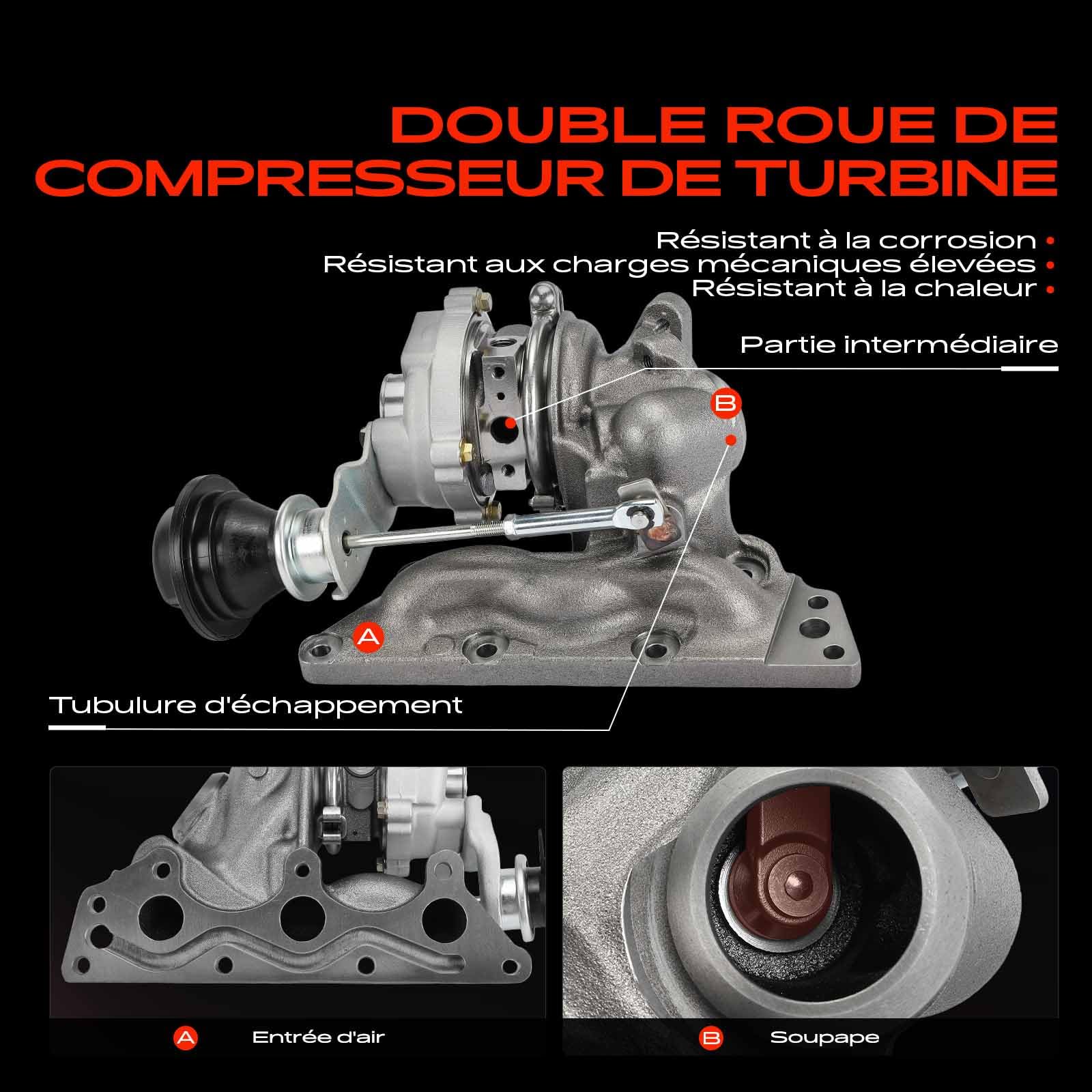Frankberg Turbocompresseur, turbocompresseur à gaz d'échappement, système | Compatible avec: R.o.a.d.s.t.e.r Coupé 452, Cabriolet 450, Fortwo Cabrio 450, R.o.a.d.s.t.e.r 452, Fortwo Coupé 450