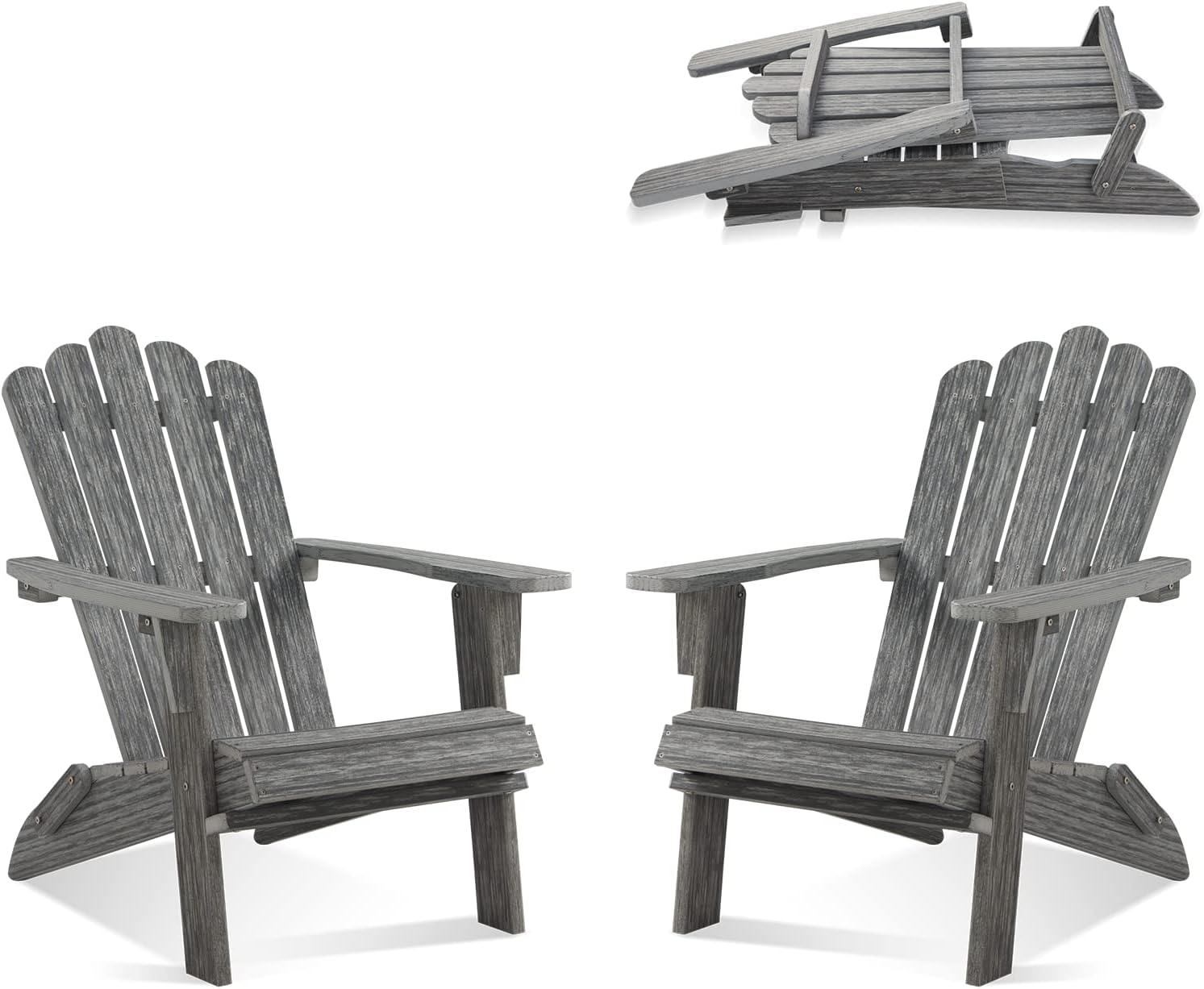 Folding Adirondack Chair, HDPE Adirondack Chairs Set of 2, All-Weather Resistant Lawn Chairs,Patio Firepit Chairs for Garden- 15min Assembly 350 Lbs