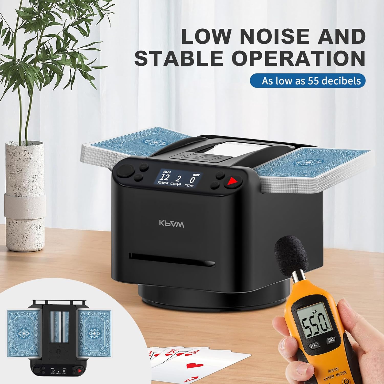 2-in-1 Automatic Card Shuffler & Dealer, 360° Rotating Card Dealer with 4 Wireless Remote, 2-8 Players Playing Card Shuffler for UNO, Poker, Texas Hold'em, Monopoly Deal, Blackjack