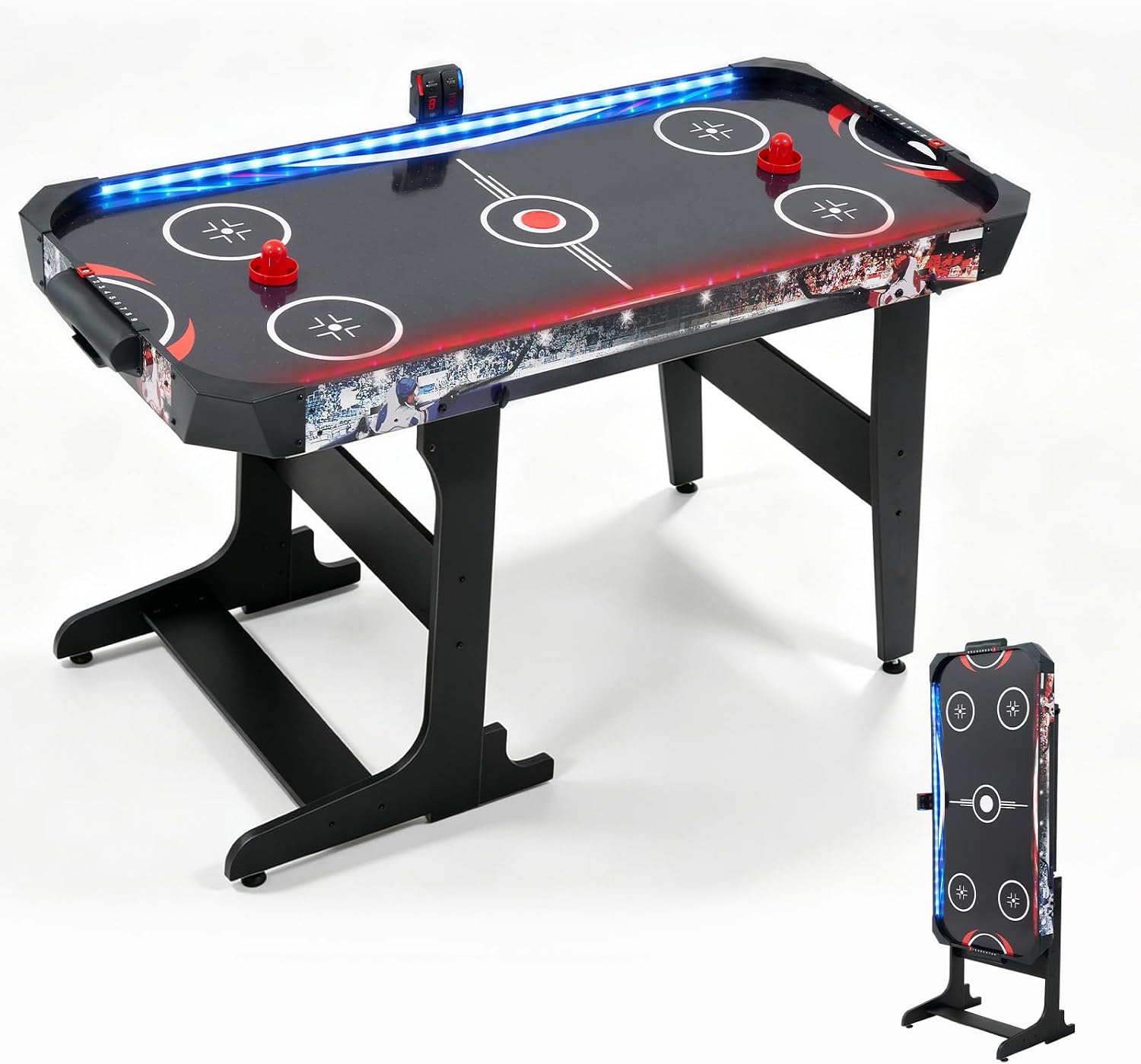 RAYKEEP 57 Inch Foldable Air Hockey Table with LED Lights | Indoor Arcade Game Table w/ 2 Pushers, 2 Pucks, Powerful 12V Motor for Kids & Adults, Home Game Room Office product listing