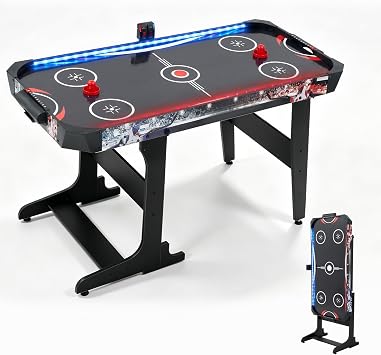 RAYKEEP 57 Inch Foldable Air Hockey Table with LED Lights, Indoor Arcade Game Table w/ 2 Pushers, 2 Pucks, Powerful 12V Motor for Kids & Adults, Home Game Room Office
