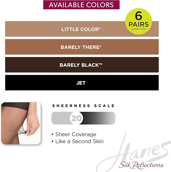 بلوزة نسائية من Hanes Silk Reflections بدون تحكم، بأصابع شفافة، وجوارب طويلة شفافة حريرية