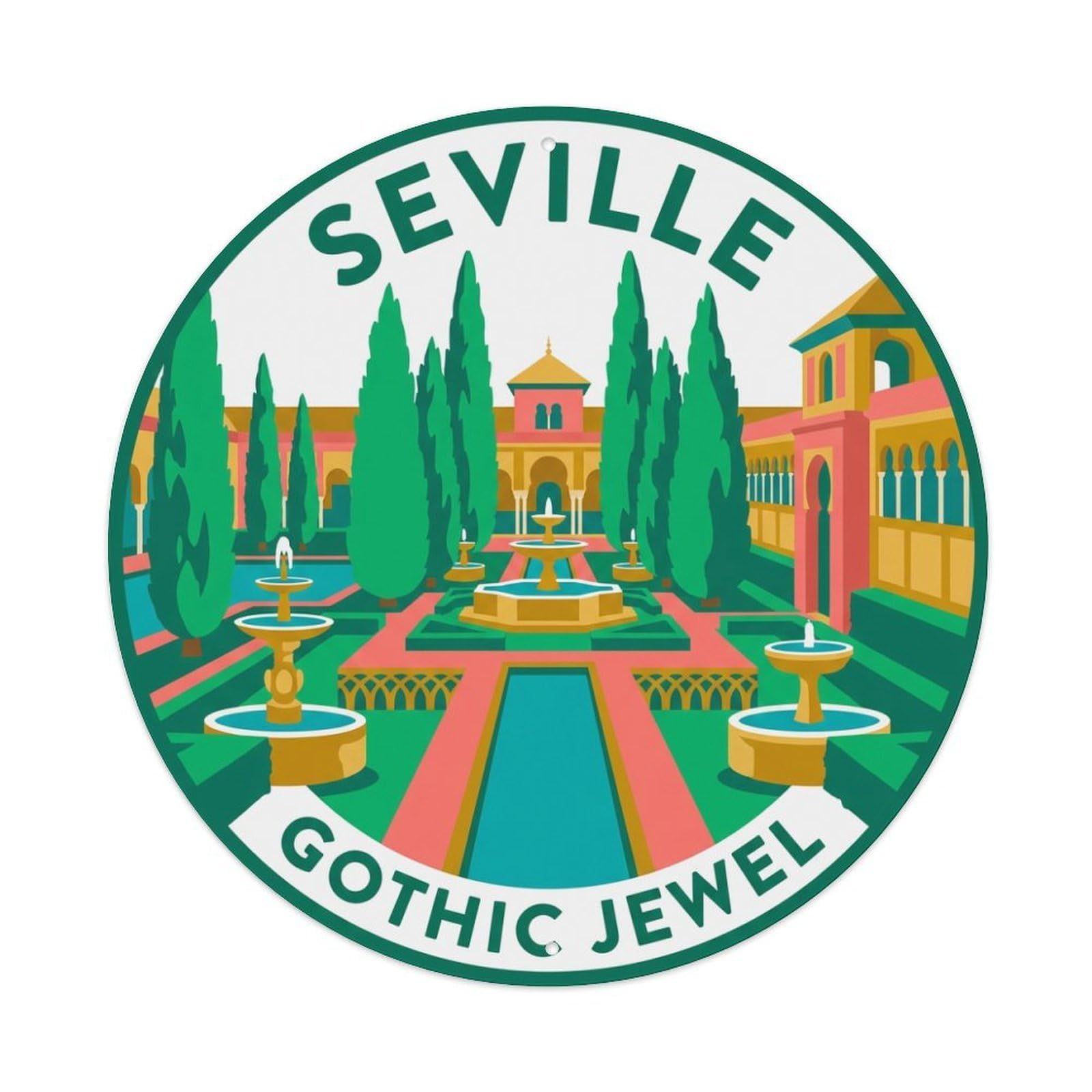 Vintage Travel Seville Spain Domain Vintage Metal Tin Sign Plaque Wall Decor for Cafe, Club Bar, Office, Garden Metal Poster 8x8Inch