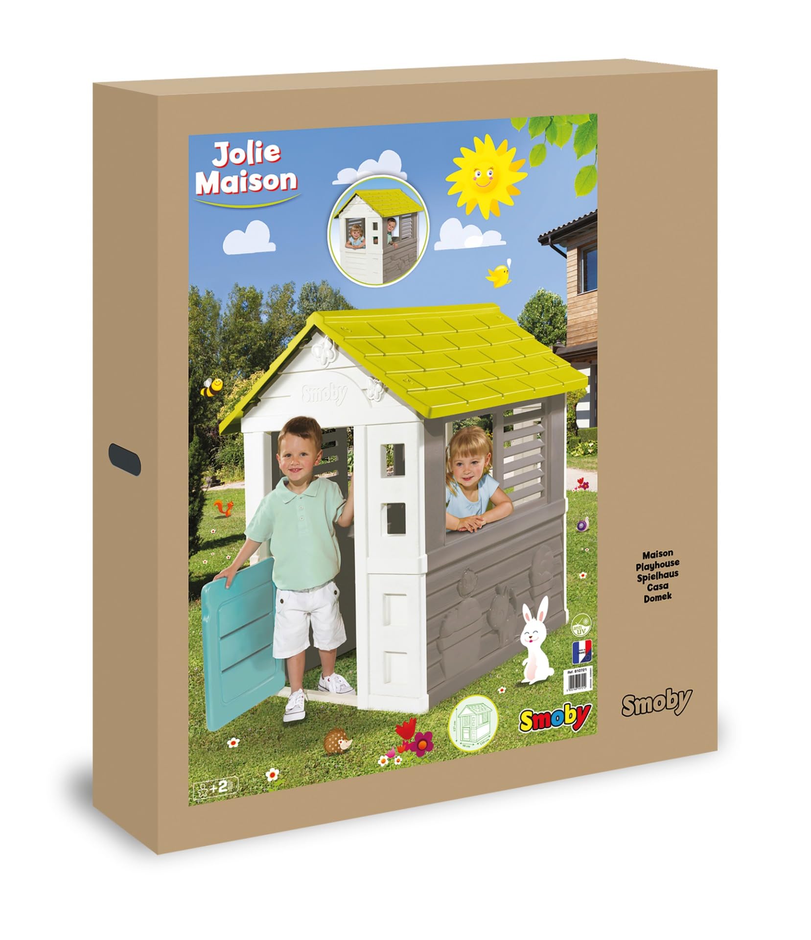 Casa De Juegos Infantil Smoby Life Jolie 59% Plástico Reciclado | Resistente UV Y Clima | Puerta Baja Y Ventanas Con Grabados | Para Jardín O Terraza | +2 Años