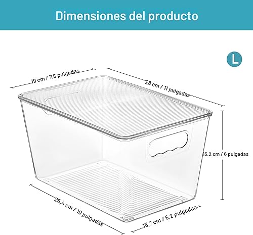 Miniatura 2 de Vtopmart - 6 unidades de contenedores de almacenamiento apilables transparentes con tapas, contenedores de plástico grandes con asa para organizador
