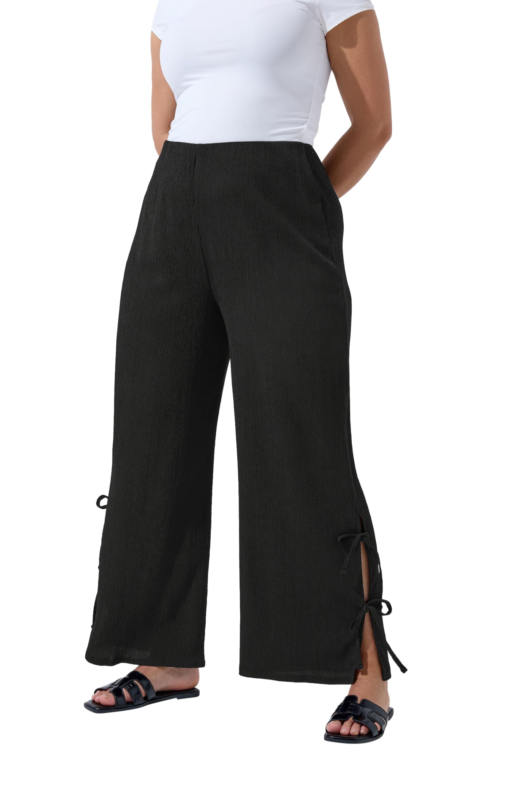 Yours Women's Black Tie Side Trousers In | Size: 26-28