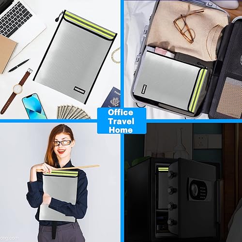 Miniatura 7 de 2 bolsas de dinero ignífugas para documentos de 15 x 11 pulgadas, bolsa segura de viaje para oficina en casa, bolsa de almacenamiento segura con