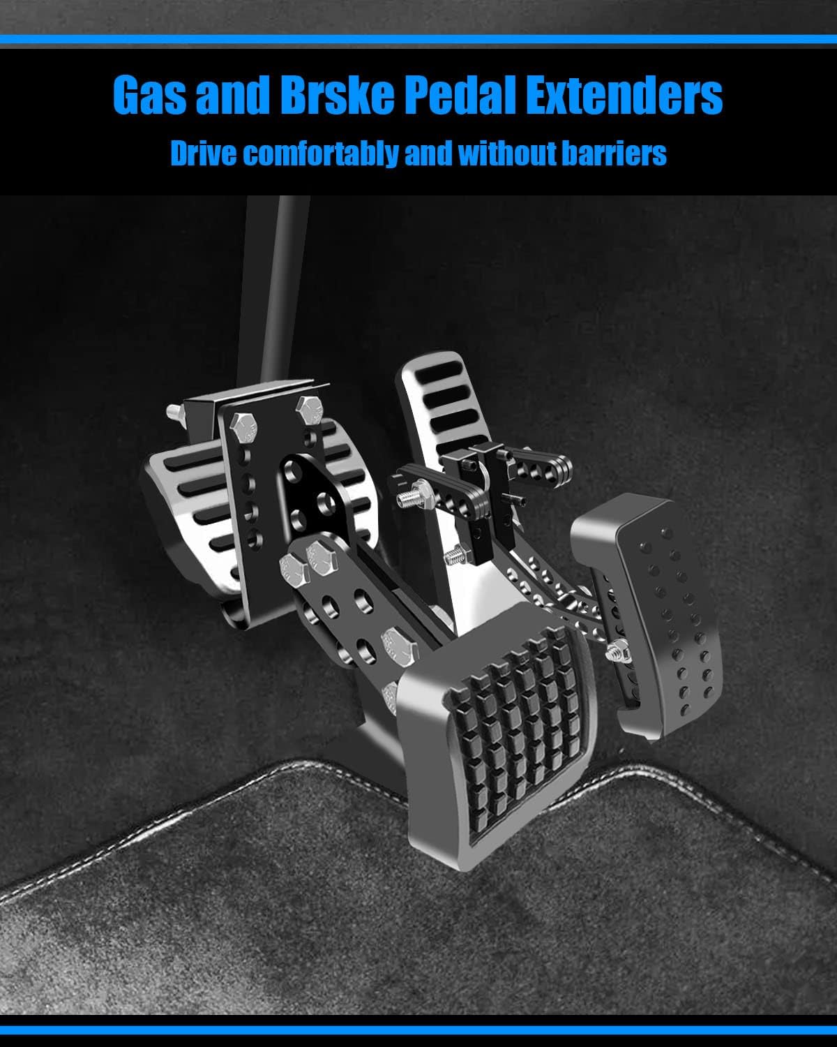 Universal Gas and Brake Pedal Extenders for Short Drivers People, Adjustable Length and Angle Brake and Accelerator Pedals Extender for Car, Go Kart, Ride on Toys