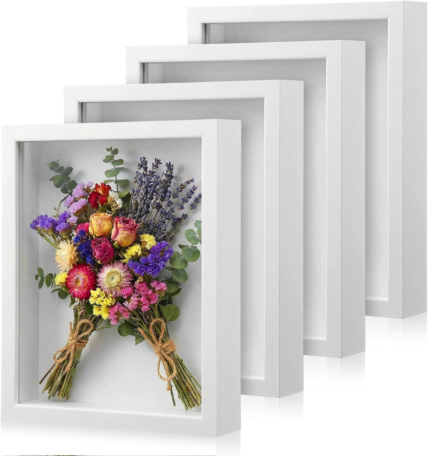 4PCS Shadow Box Frames, 8x10 inch Wood Deep Shadowbox, 3D Picture Frame Display Cases for Memorabilia Baby Items Wedding Memories Crafts Tickets and Photos(White)