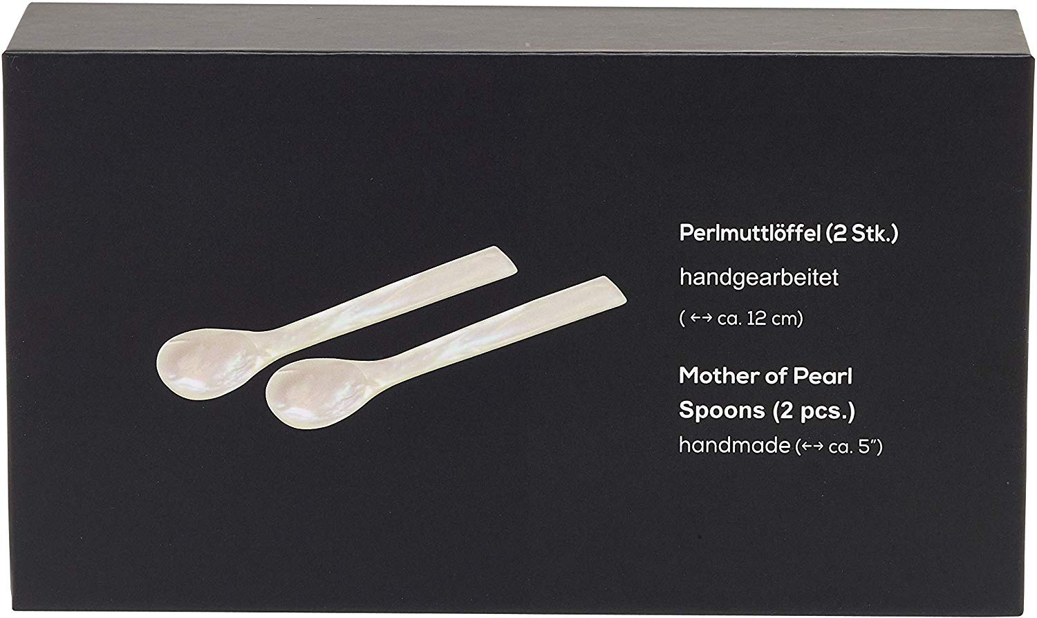 EDZARD Set de 2 cuillères à œufs ou caviar, nacre de rivière (pas de perle de culture!), fait main de haute qualité, longueur env. 11 cm, bordures anguleux, incl. boîte stable