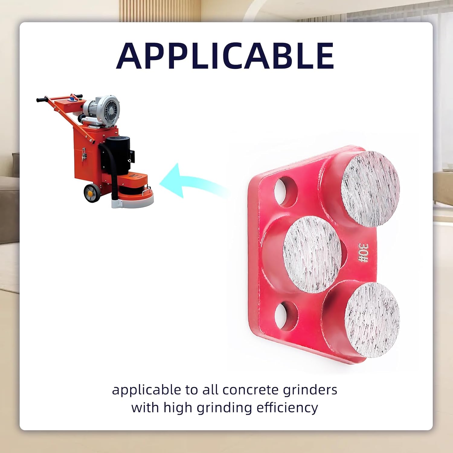 3Pcs Trapezoid Diamond Grinding Disc, 30 Grit Floor Grinding Pad Concrete Grinding Disc with M9 Mounting Hole, for Granite Stone Marble Floor Grinder or Polishing (3 Cylindrical Teeth-Red)