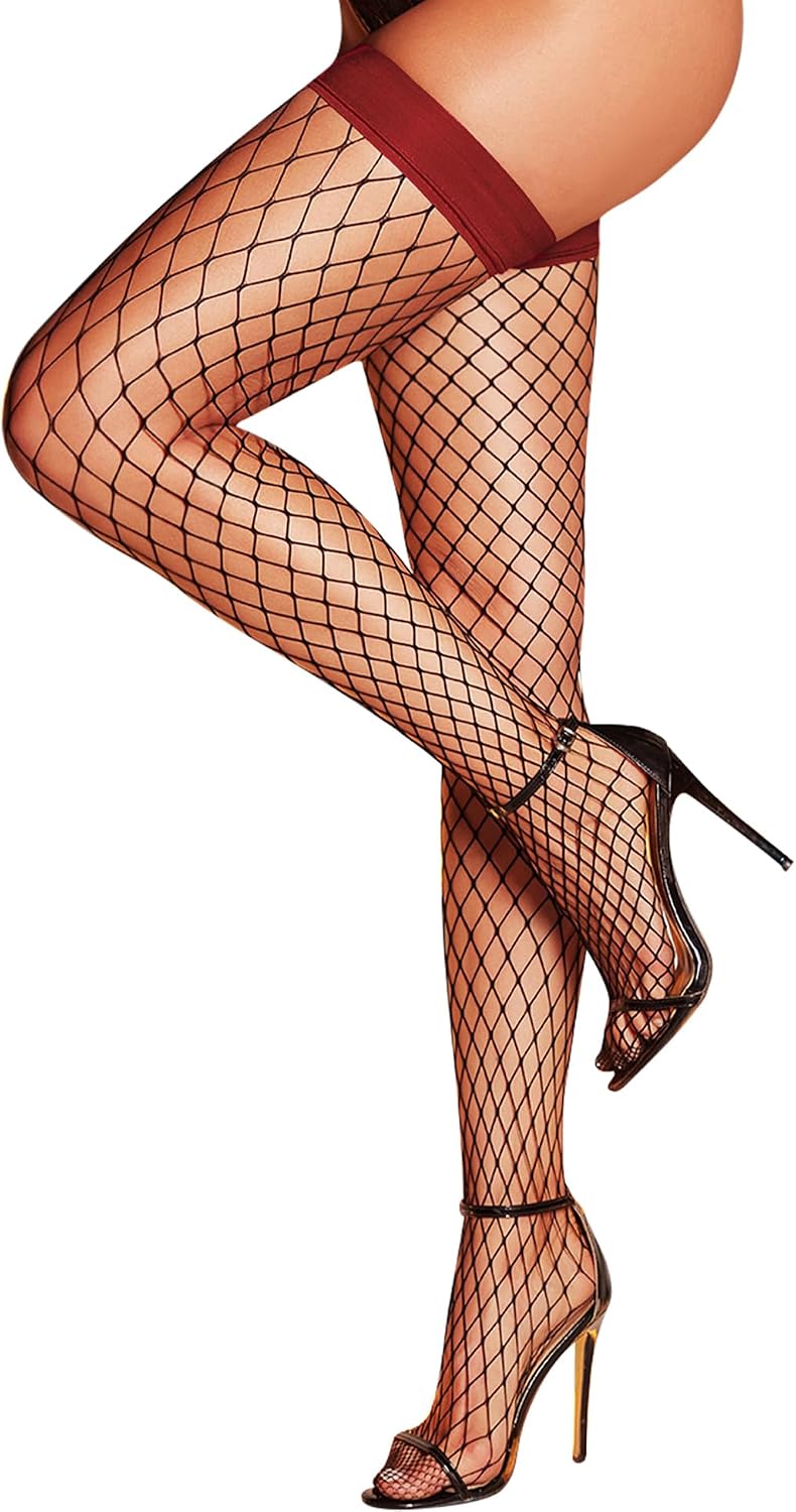 RSLOVE Fishnet Thigh High Stockings - Womens Fishnet Stockings Antiskid Silicone Stay Up Pantyhose Sexy Lingerie for Women
