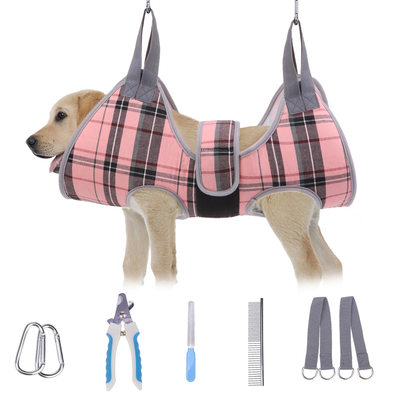 BEAUTYZOO Dog Grooming Hammock for Small Dogs Cat- Dog Sling for Nail Trimming/Clipping- Dog Hanging Harness Holder with Thick Fabric Neck Support & Strap Restraint Claw Care, Pink L