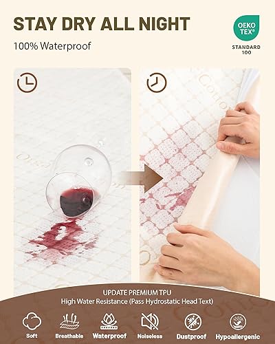 Miniatura 4 de Protector de colchón de algodón orgánico, 100% impermeable, protector de colchón de tela de aire 3D silencioso, protector de colchón transpirable,