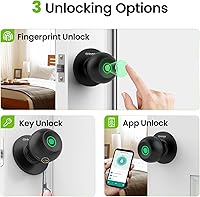 Vista 2 de GHome Smart Fingerprint Door Lock, 3 in 1 Smart Fingerprint Door Knob with App Control & Key, Auto Lock, Biometric Thumbprint Door Locks for