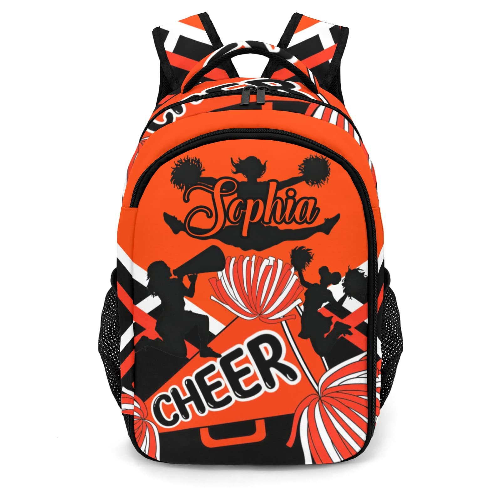 Anneunique Personalized Name Cheerleaders Backpack Multifunctional Waterproof Laptop Bag for Travel Gift Cheer Pom Orange Red