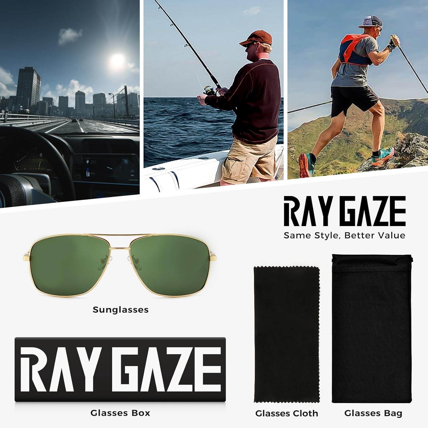 Polarized Aviator Sunglasses–UV Protection, Sleek Metal Frame Sunglasses for Men & Women Driving Sports