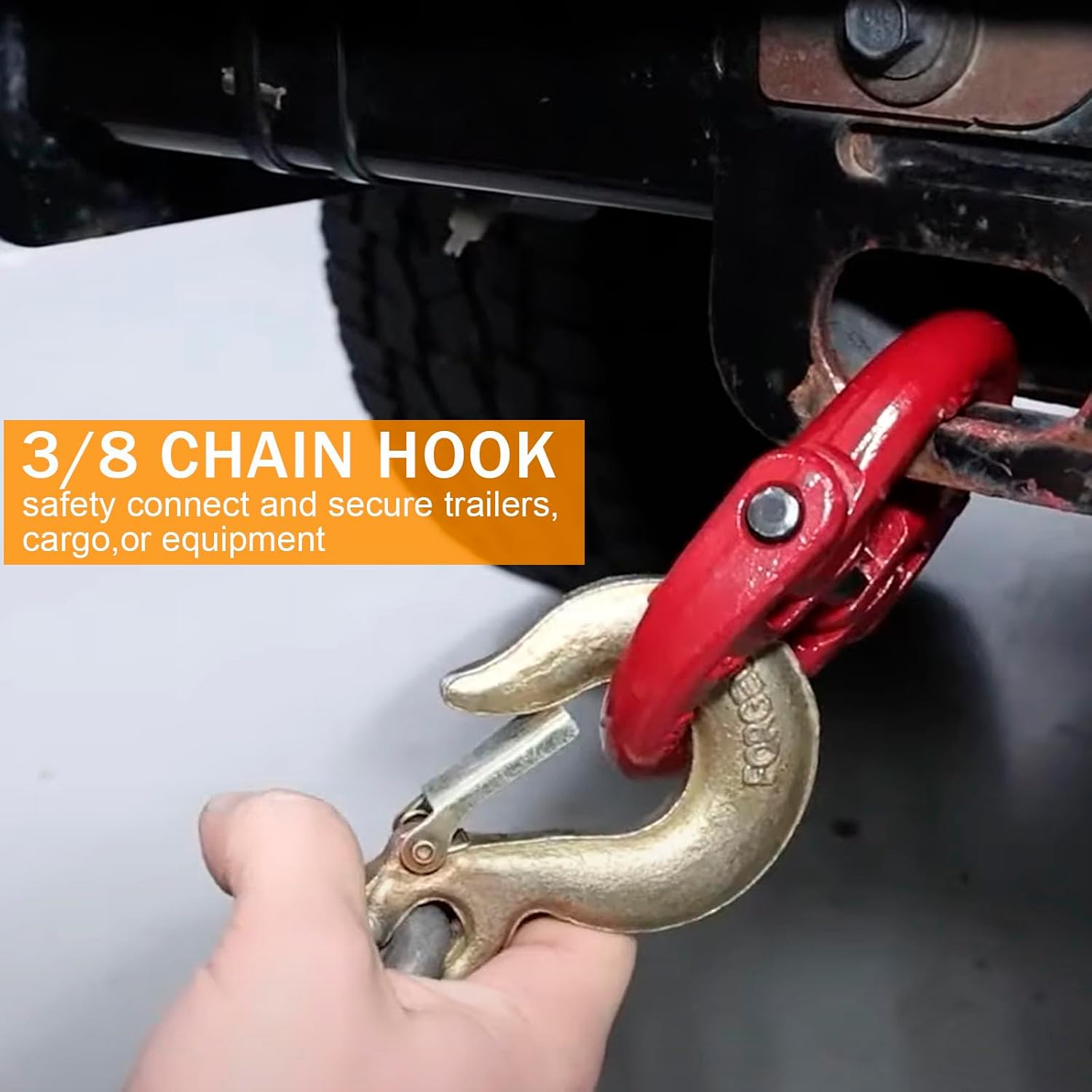 Chain Hooks, Safety 3/8 Chain Hook, Heavy Duty Forged G70 Clevis Slip Hook with Safety Latch for Marine, Trailers，Trucks Towing（10 Pack