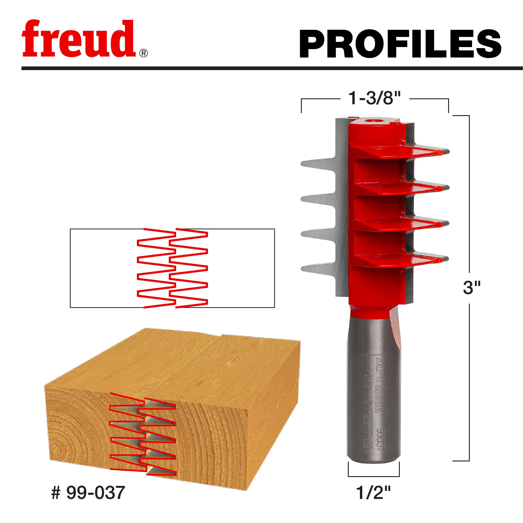 Freud 99-037: 1-3/8" (Dia.) Finger Joint Bit with 1/2" Shank, Perma-SHIELD Coating Red, 1-3/8" x 3" - Image 2