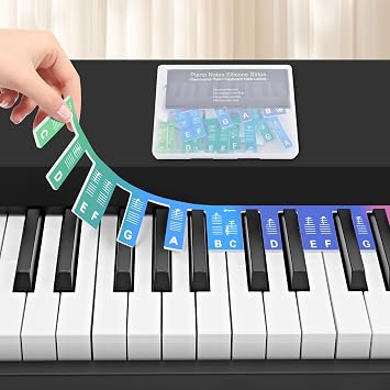 BROTOU Removable Piano Notes Guide for Beginner, Piano Keyboard Note Labels for 88 Key Full Size, No Need Stickers, Made of Silicone&Reusable, with Box 61-Keys Rainbow