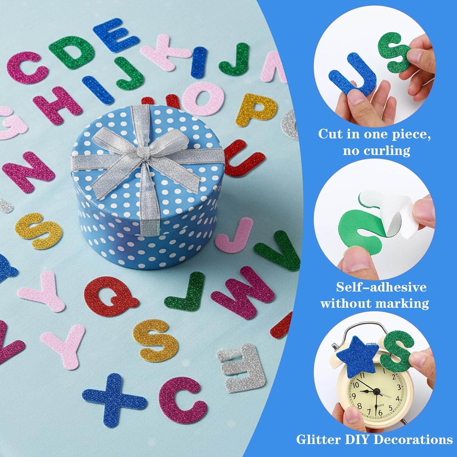 196 Pcs Foam Letters Stickers Glitter, 1.5 inch Foam Alphabet Stickers Self-Adhesive Glitter Foams Sticker for Art Crafts DIY Scrapbook Card Decor (A-Z+Heart+Star)