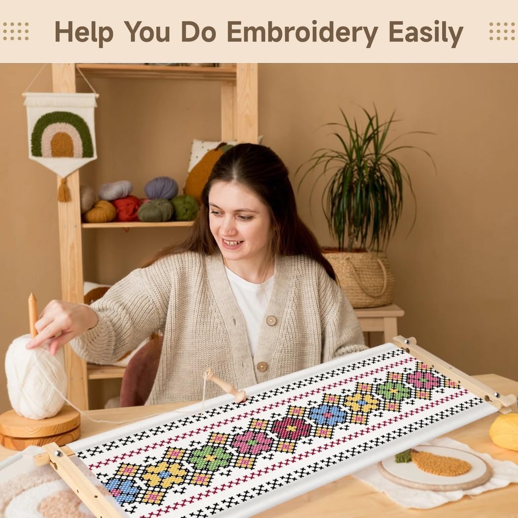 32.8 X 12 Inches Needlework Frame for Embroidery, Wooden Quilting Hoop Stand, Cross Stitch Scroll Frame, Portable Sewing Tool for Needlepoint Projects,