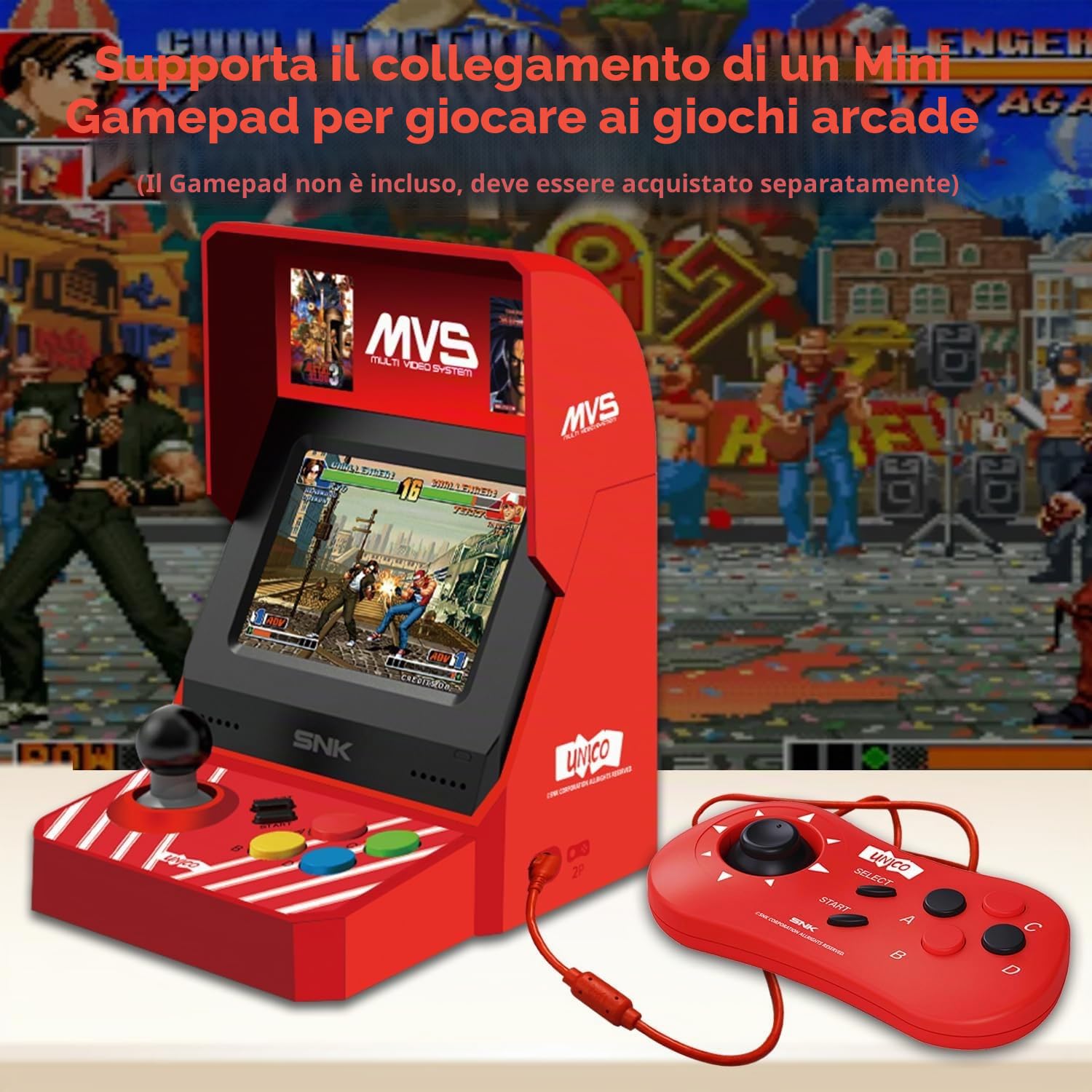 UNICO MVS Mini Arcade, 45 Gmeas Classici con Licenza SNK, Tra cui The King of Fighters, Metal SLUG ecc., Supporta Uscita HDMI per Schermo Grande / 2 Porte per Gamepad / Regali per Adulti e Bambini