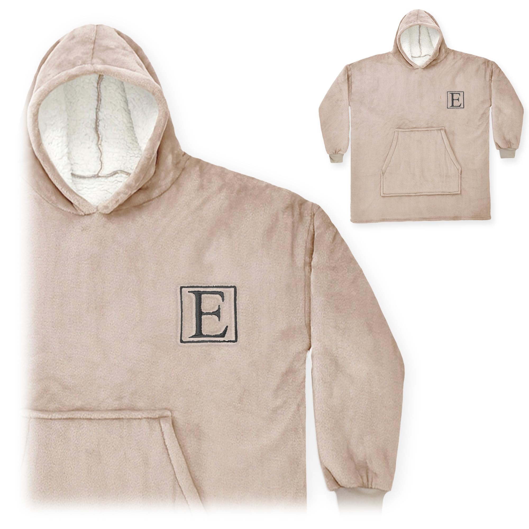 Embroidered Oversized Hoodie Custom Monogram Personalised Fleece Hoodie For Him For Her Couples Gift (Almond)