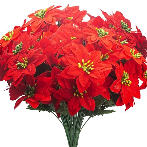 Grunyia 8PCS Artificial Poinsettia Flowers Christmas Decorations Silk Poinsettia Stem