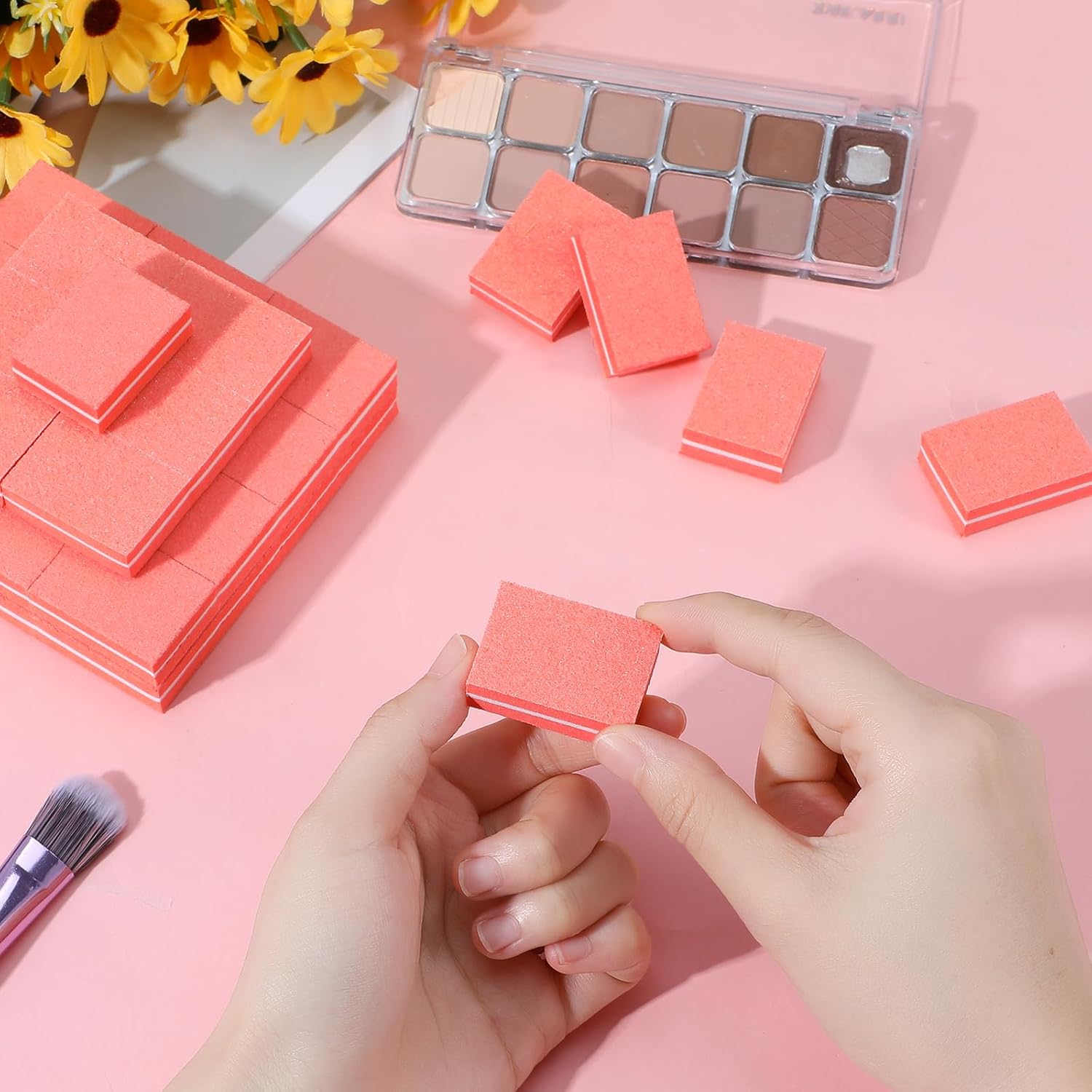 600 Pieces Bulk Mini Nail Buffer Blocks 80/100 Grit Orange 2 Sided Professional Salon Nail File Prior to Application of Polish Buffers for Acrylic Nails